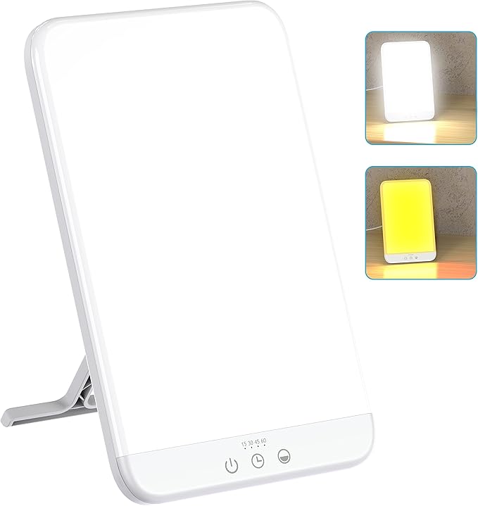 Wobrikosee Light Therapy Lamp, Ultra-Thin UV-Free 10000 Lux Therapy Light, Timer Function, Adjustable Brightness Levels, Two Color Temperature, 90° Rotatable Stand for a Happy Life
