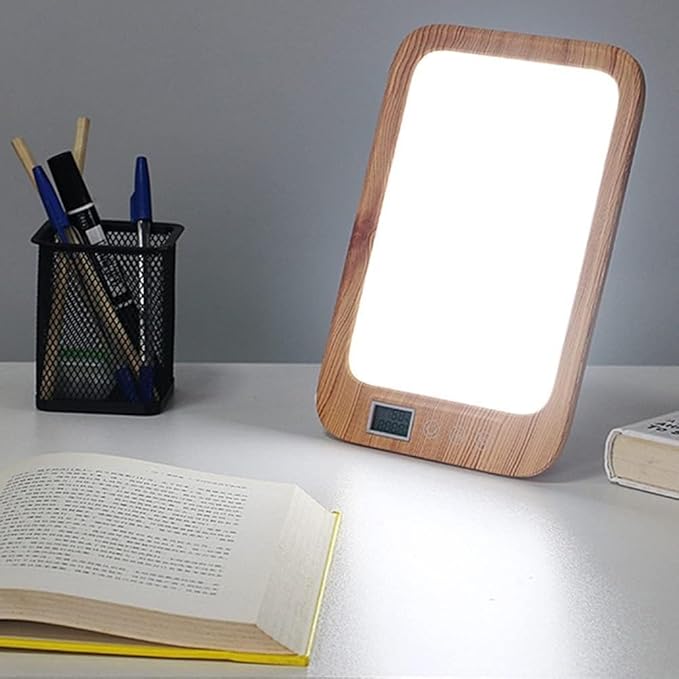 Wood Grain Light Therapy, 45000 Lux LED Light Box, with 3 Color Modes, 6 Brightness Levels & Stepless Dimming, Sunset Mode Timer Settings Function,Wood Grain