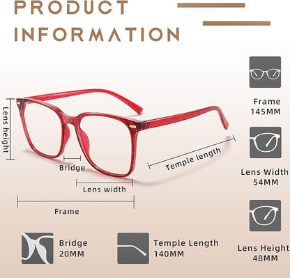Oversized Square Blue Light Blocking Glasses for Women Men, Anti-Fatigue Computer Monitor Glasses Reduce Eye Strain