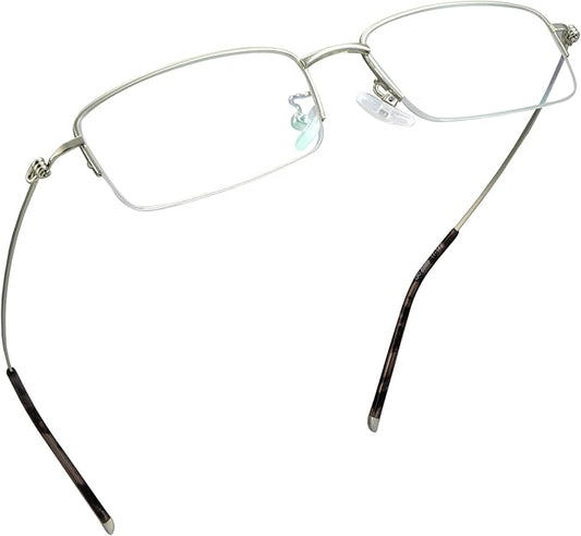 LifeArt Alloy Semi-Rimless Reading Glasses,Blue Light Blocking Glasses, Anti Eyestrain, Computer Gaming Glasses, TV Glasses for Men, Anti Glare (Silver, +2.50 Magnification)