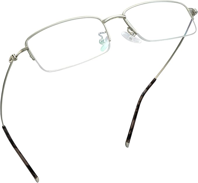 LifeArt Alloy Semi-Rimless Reading Glasses,Blue Light Blocking Glasses, Anti Eyestrain, Computer Gaming Glasses, TV Glasses for Men, Anti Glare (Silver, +0.00 Magnification)