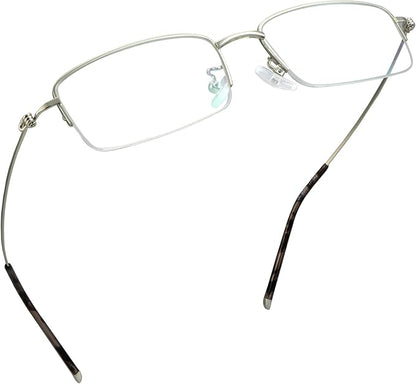 LifeArt Alloy Semi-Rimless Reading Glasses,Blue Light Blocking Glasses, Anti Eyestrain, Computer Gaming Glasses, TV Glasses for Men, Anti Glare (Silver, +0.50 Magnification)