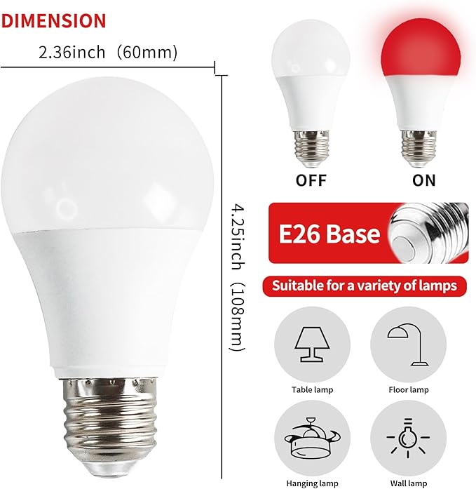 625nm Red Light Bulbs for Sleep, 3W 100% Blue Light Block Light Bulbs that Mimics the Natural Tones of Sunset, Promote Melatonin Production, Relieve Stress, Perfect for Baby's Bedroom, Sleeping, 4PK