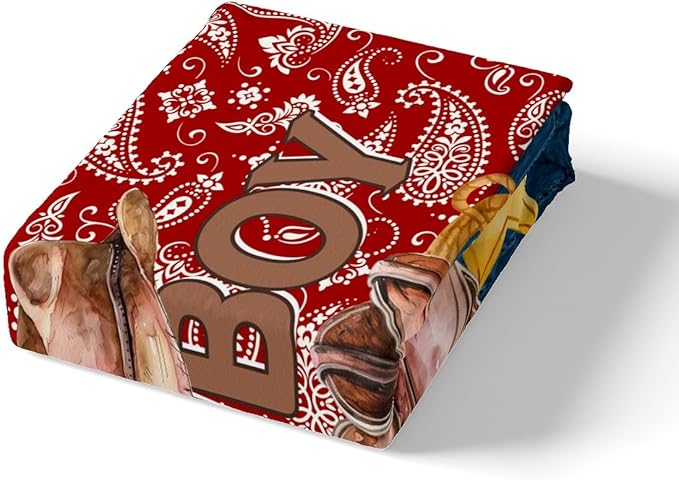 Western Cowboy Bed Sheet Set American Tribal Boots Horseshoe Retro Fitted Sheet for Ultra Soft Red Boho Paisley Rustic Cowhide Patchwork Bedding Cover Set Room Decor Queen (No Flat Sheet)