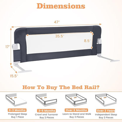 HONEY JOY Bed Rail for Toddlers, Extra Long, Foldable Portable Swing Down Safety Bed Guard Rail, Toddler Bed Rails for Crib, King Queen Full Twin Size Bed Mattress (Gray, 1 Pack, 47 Inch)