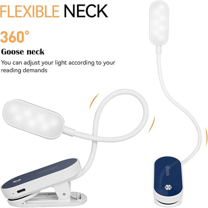 VAVOFO Rechargeable Book Light, 14 LEDs Eye Care Clip On Amber Reading Light for Bookworms Reading in Bed with 9 Colors 9 Brightness (White-Blue)