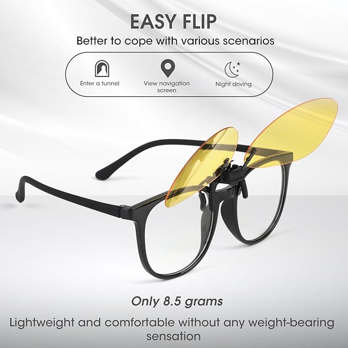 Clip on Polarized Night Vision Driving Glasses Flip up Sunglasses UV-400 to Wear Over Glasses for Night Driving