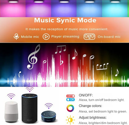 4 PCS Aluminum Round WiFi RGB Under Cabinet Lights Kit,Work with Alexa,Goog le Assistant,App and 2.4G RF Remote,Music Sync LED Light with Timmer Dimmable Under Counter Lights for Kitchen Bedroom