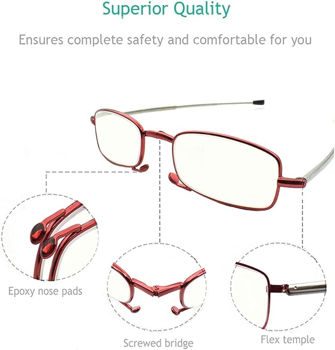 sevenplus 2 Pack Reading Glasses Blue Light Blocking, Anti UV Glare, Foldable Computer Spring Hinge Readers for Women Man