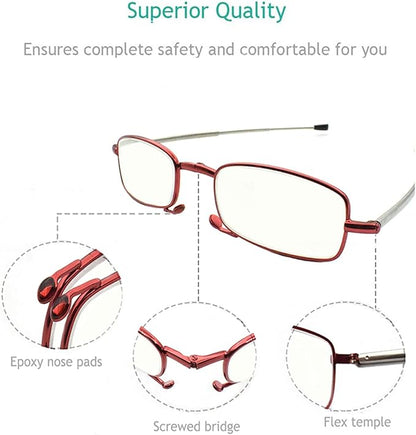 sevenplus 2 Pack Reading Glasses Blue Light Blocking, Anti UV Glare, Foldable Computer Spring Hinge Readers for Women Man