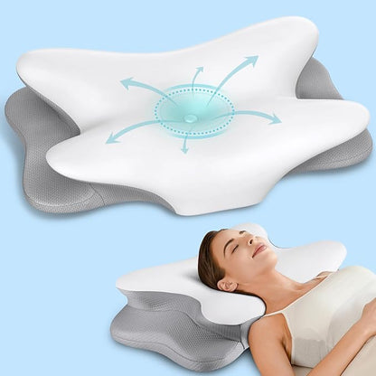 Cervical Neck Pillow for Pain Relief - Ergonomic Side Sleeper Pillow for Neck Support, Contour Pillow for Bed Sleeping, Cooling Memory Foam Pillows Orthopedic Pillow for Back Stomach Sleepers