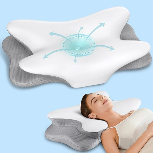 Cervical Neck Pillow for Pain Relief - Ergonomic Side Sleeper Pillow for Neck Support, Contour Pillow for Bed Sleeping, Cooling Memory Foam Pillows Orthopedic Pillow for Back Stomach Sleepers