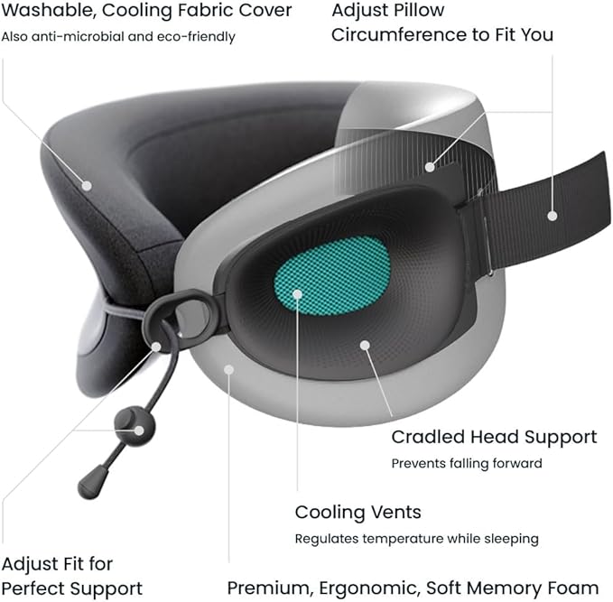 Cabeau Travel Essential Neck Pillow - Perfectly Contours to 11-21 Inch Necks - Evolution X Three Ways to Adjust for Ultimate Comfort on Long Flights (Diamond)