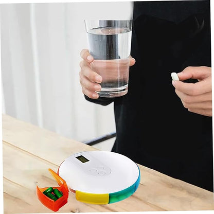 Automatic Pill Dispenser, 7 Day Pill Organizer with Large Digital Display & Alarm, Portable Travel Medicine Box for Vitamins & Medications Colorful