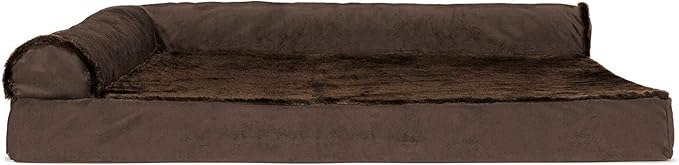 Furhaven Cooling Gel Dog Bed for Large Dogs w/ Removable Bolsters & Washable Cover, For Dogs Up to 95 lbs - Plush & Velvet L Shaped Chaise - Sable Brown, Jumbo/XL