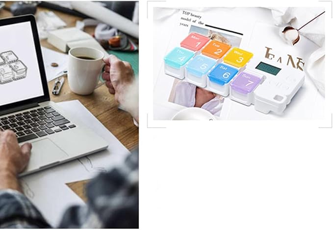 Weekly Colorful 7 Compartments Pill Organizer with Alarm Reminder Plastic Storage Case for Travel Home Daily Medication Management