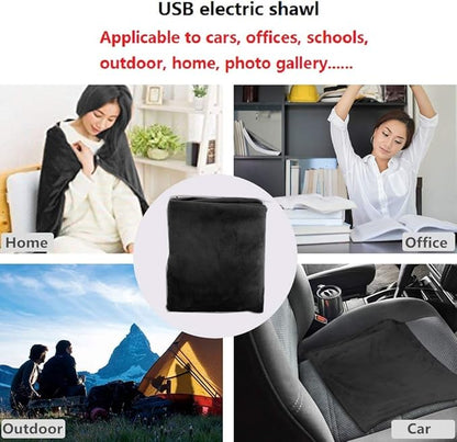 USB Electric Heating Blanket Personal Single-Person Small-Sized Heated Shawl 3 Heating Settings for Library, Outdoors, Car (Black)