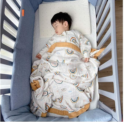 Rainbow Muslin Quilt Baby Blanket - Silky Soft and Breathable Summer Blanket for Toddler - Oversized 47" x 47" - 2 Layers Muslin Swaddle Blankets for Baby Boy and Girl (B Rainbow)