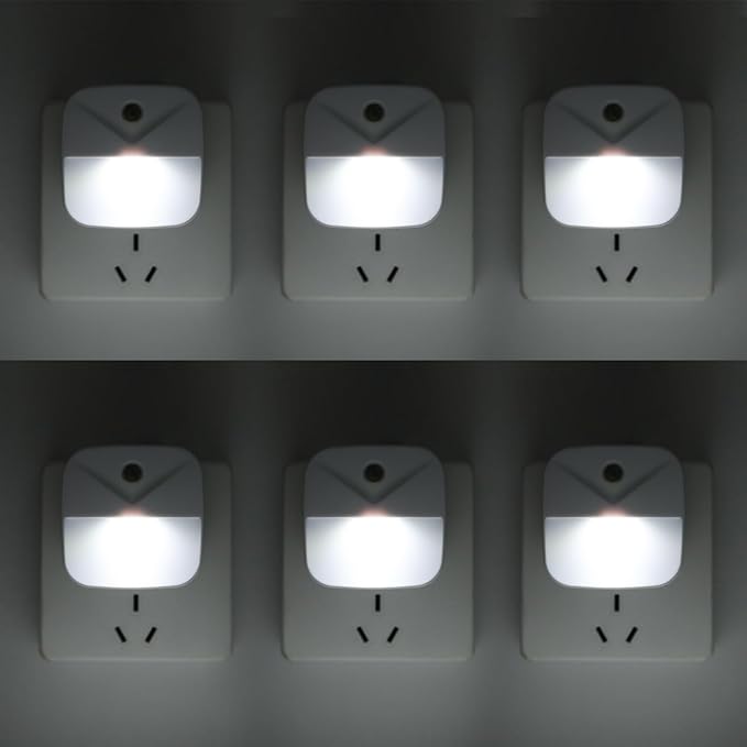 KINUR 6 Pack LED Night Light Plug into Wall, Daylight White Color Dusk to Dawn Sensor Automatic on and Off for Kids, Nursery, Bedroom, Bathroom, Hallway, Stairs, Kitchen