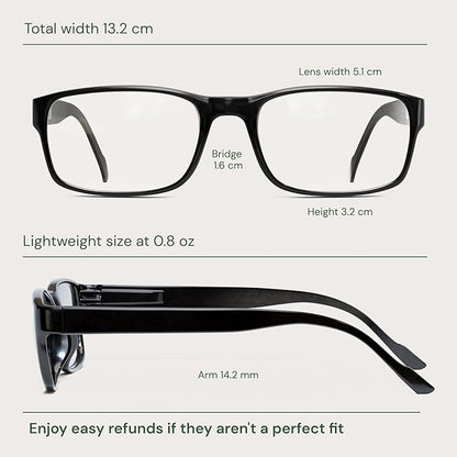 Gaoye 2-Pack of Reading Glasses - Blue-Light Filter, UV Protection - Readers with Rectangle Frames