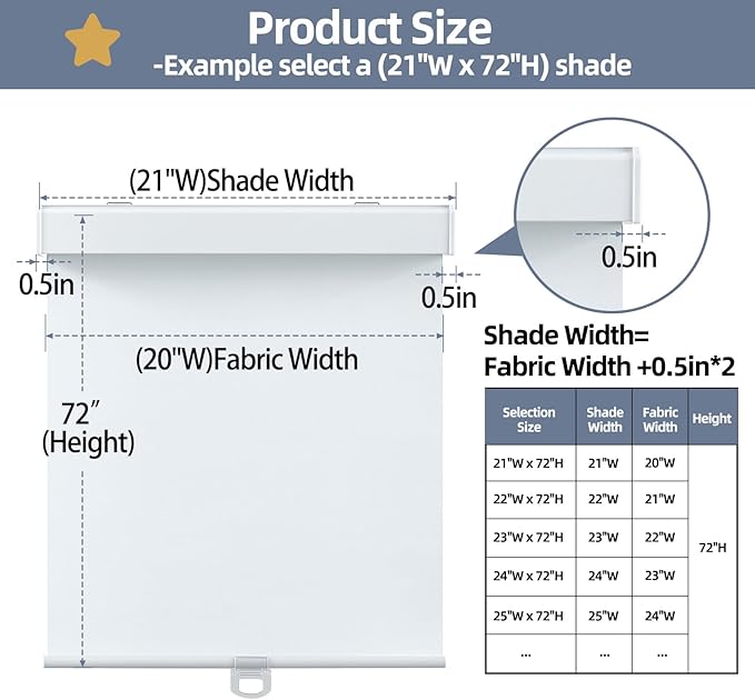 SHADEMOON Blackout Cordless Roller Shades for Windows,Free-Stop System Blind with Valance,Pull Down Room Darkening Indoor Shades,Thermal Insulated UV Blocking Fabric,Home Office(White,68" W x 72" H)