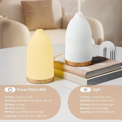 SALKING Essential Oil Diffuser, 100ml Aromatherapy Diffusers with Adjustable Mist Mode Timer Setting, Ultrasonic Diffusers for Essential Oils, Warm White Lights, 7 LED Colors, for Office Home