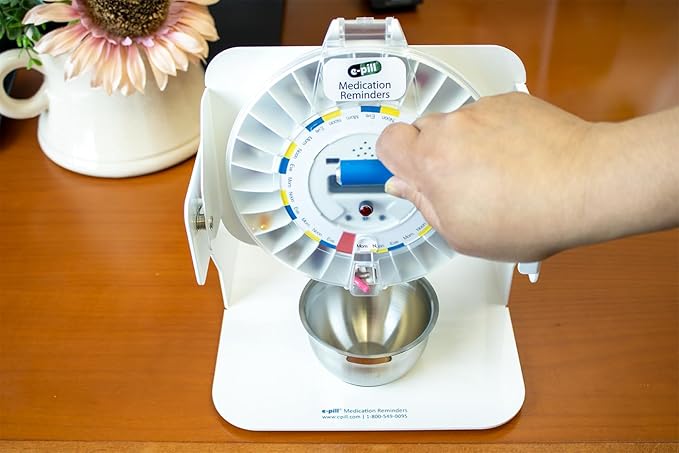 e-Pill MedTime Station Automatic Pill Dispenser – Locked Medication Reminder with Tipper Base & 6 Alarms, Clear Cover – Pill Organizer for Seniors & Caregivers