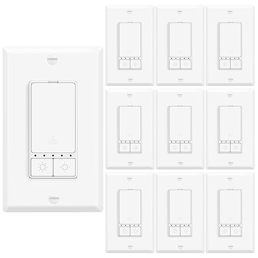 10 Pack Smart LED Dimmer Switch, Single Pole, Neutral Wire Required, Works with Alexa & Google Home, 2.4GHz WiFi Switch No Hub Needed, 150W Max LED/CFL 600W Max Incandescent, ETL/FCC Certified, White