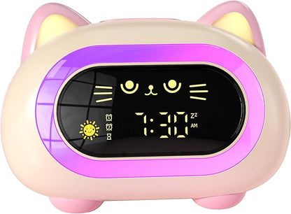 Alarm Clock for Kids, Kids Alarm Clocks for Girls with Sleep Training Dual Alarm Eye Protection Auto Off Timer 10 Color Night Light, Cat Ok to Wake Clock, Gifts for Kids Girls