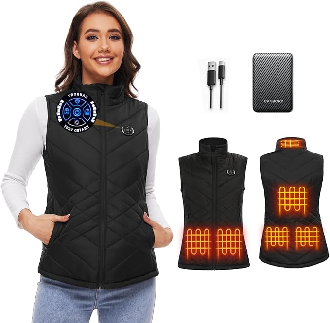Womens Heated Vest, 5IN1 Smart Controller Electric Heating Jacket Coat Vests, Not Included Battery Pack