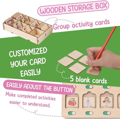 Wooden Chore Chart for Kids Visual Schedule, Routine Chart for Kids, Morning Bedtime Routine Chart for Toddlers Ages 2-4, Daily Kids Schedule Board for Home (03)