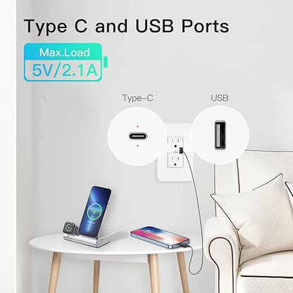 WiFi Smart Plug,in-Wall Smart Home Outlet Compatible with Alexa,Google Assistant,Timer Via App,USB + Type-C Port,Partition Remote Control Smart Socket