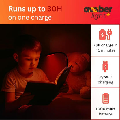 Amber Reading Light + Redlight. Giftable Blue Light Blocking Book Light for Reading in Bed