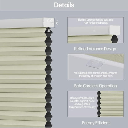 Cellular Shades Blackout Honeycomb Blinds for Indoor Windows, Cordless Cellular Shades 1.5 inch Cell Pleated for Bedroom Home Office, Custom Size, Blackout Light Beige