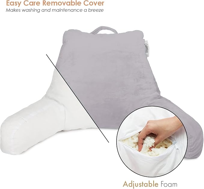 Nestl Reading Pillow for Kids & Teens with Shredded Memory Foam, Backrest Pillows for Reading, Watching, and Gaming, Use on The Couch, Bed, or Floor, Adjustable Support, Washable Cover Grey Lavender