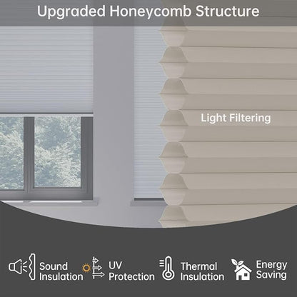 Cellular Shades Light Filtering Honeycomb Blinds for Indoor Windows, Cordless Cellular Shades 1.5 inch Cell Pleated for Bedroom Home Office, Custom Size, Half Shading Golden Brown