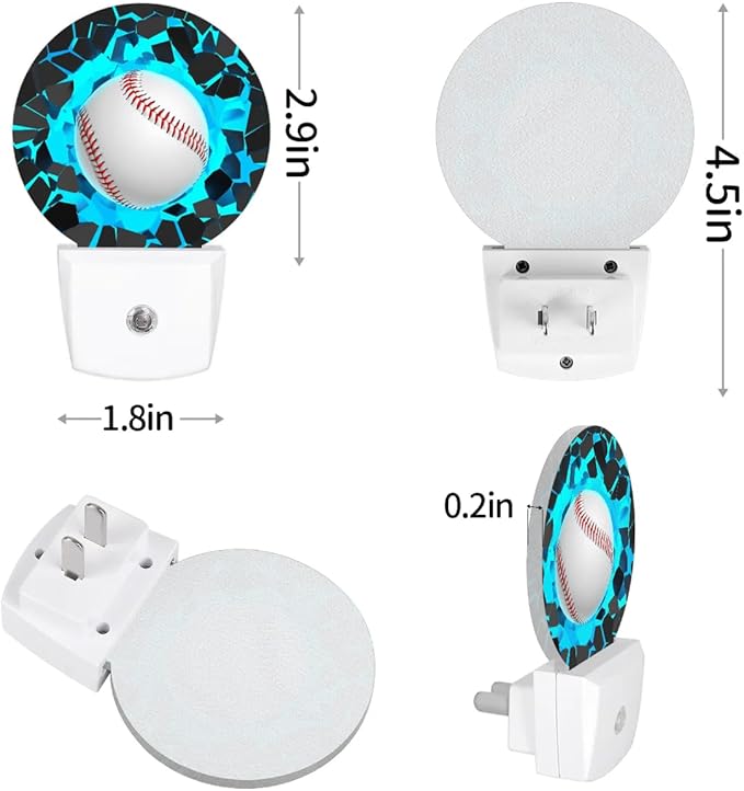 Plug-in Led Night Light with Auto Dusk to Dawn Sensor for Boys Girls Room Decor, 3D Blue Baseball Wall Lamp Nightlights for Hallway,Bedroom, Kids Room, Kitchen, Stairway, (0.5W, 2 Pack)