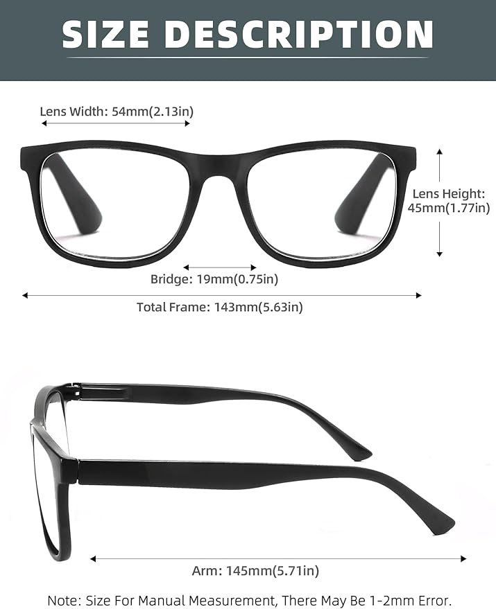 Blue Light Blocking Reading Glasses Men Large Oversized Square Readers Wide fit Cheaters for Men W/Big Head/Large Face