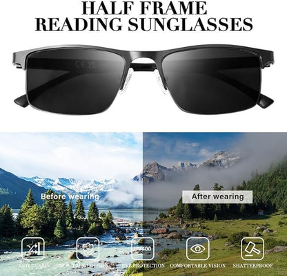 FONHCOO Reading Glasses for Women Men, Blue Light Blocking Reading Glasses Metal Half Frame Computer Readers Anti UV/Glare