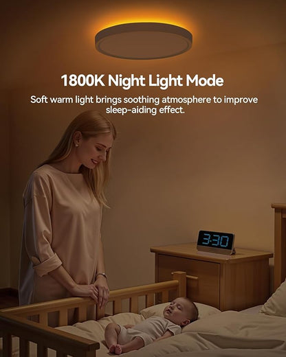 Pak 12 Inch LED Flush Mount Ceiling Light Fixture with Night Light, 24W Modern Ultra-Thin Ceiling Lamp with Remote, 2400LM Dimmable, 2700K-6500K Adjustable Color Temperature, for Bedroom Living Room