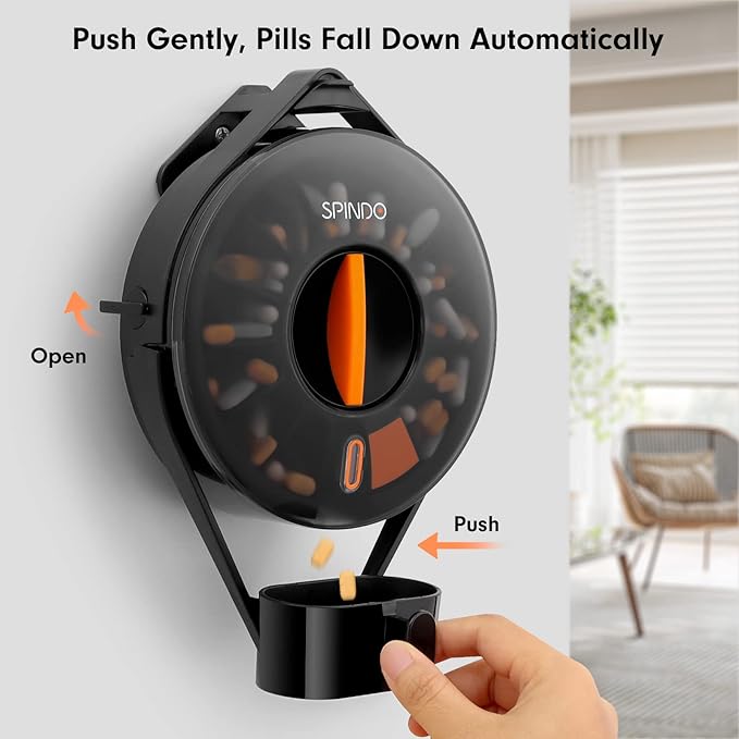 Fullicon Pill Dispenser with 14 Large Compartments and Child-Proof Lock, Spindo Medicine Dispenser-Dispense Vitamin/Tablet/Supplement for Elderly/Amnesia/Dementia