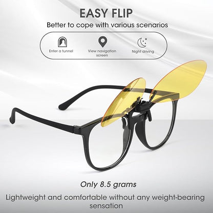 Clip on Polarized Night Vision Driving Glasses Flip up Sunglasses UV-400 to Wear Over Glasses for Night Driving