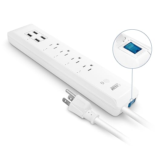 Feit Electric Wi-Fi Smart Power Strip, 4 Smart Outlets + 4 USB Ports, App & Voice Control, Works with Alexa & Google Assistant, 2.4GHz Network, Schedule & Timer Function, LED Indicator