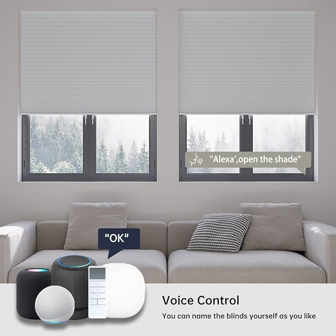 Motorized Cellular Shades with Remote, Blackout Smart Cellular Shades Compatible with Alexa, Cordless Honeycomb Window Blinds for Bedroom Home Office, Custom Size, Blackout Pearl