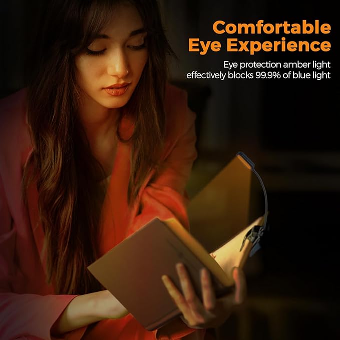 2025 Amber Lights for Reading Books in Bed - Rechargeable Clip On Amber LED Light with USB Cable, Optimal Eye-Care Lights for Relaxing Reading