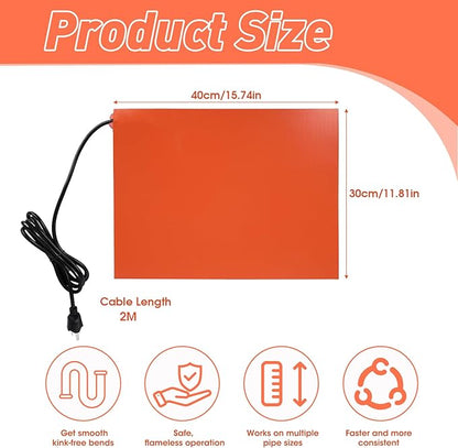 PVC Heating Blanket for Conduit Bender, Pipe Heater with Overheat Protection & Fixing Strap, Fast Heating in 3 Mins, Durable for Easy Pipe Bending 120V/200W (2" to 3")