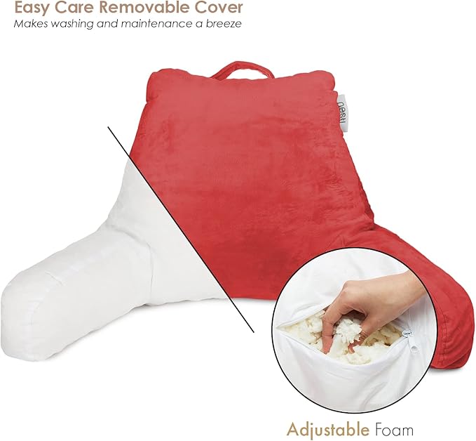 Nestl Reading Pillow for Kids & Teens with Shredded Memory Foam, Backrest Pillows for Reading, Watching, and Gaming, Use on The Couch, Bed, or Floor, Adjustable Support with Washable Cover Cherry Red