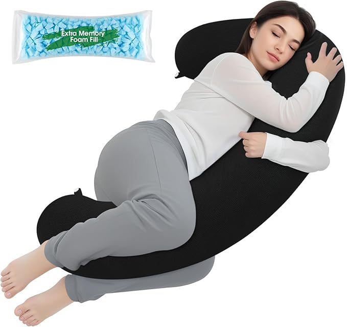 Body Pillow, Long Pillow, Memory Foam Body Pillow, C-Shaped Side Sleep Pillow, Machine Washable Pillowcase, Black-47”×10”