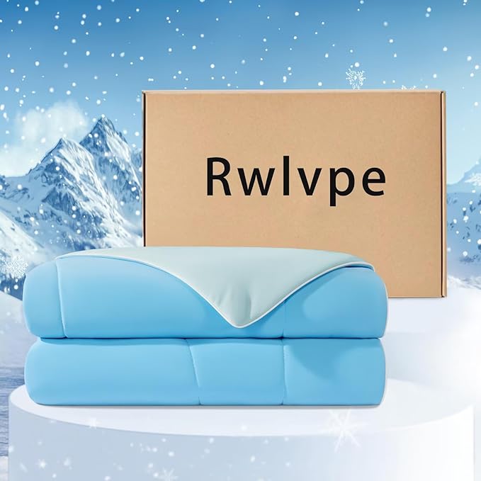 Rwlvpe Cooling Comforter Queen Size, Double-Sided Cooling Blanket for Hot Sleepers Night Sweats, Summer Comforter for Queen Size Q-Max>0.45 Ice Blanket Breathable Soft Lightweight Comforters, 90"x90"