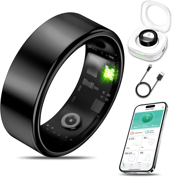 Smart Health Ring for Women Men Fitness Tracker with Heart Rate, Blood Oxygen, Blood Pressure, Sleep Monitoring, Step Counting, IP68 Waterproof for iOS and Android, No APP Fee, Black 13